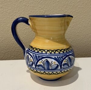 Handcrafted Yellow and Blue Ceramic Pitcher
